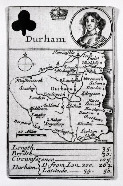 Queen of Clubs and Durham map, c.1675 by English School